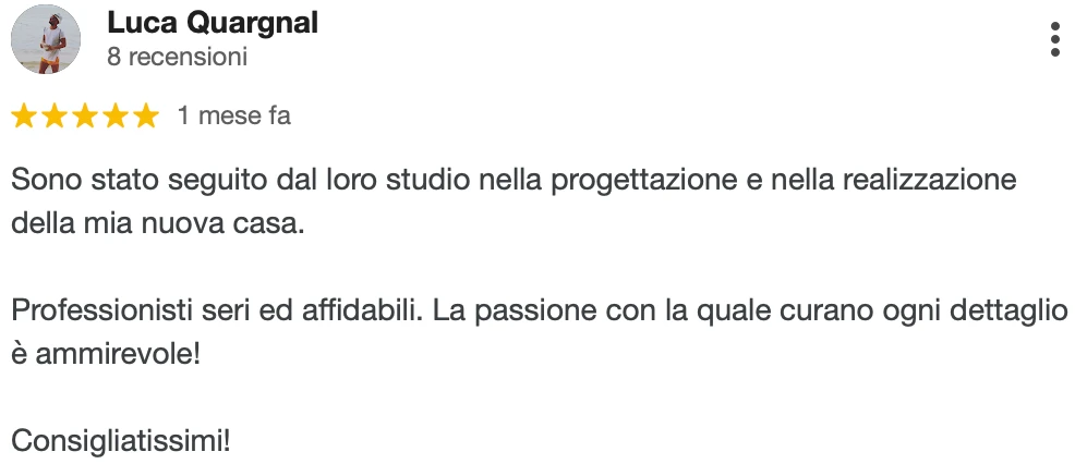 Recensione Google a 5 stelle di Stefania A.: Sono stata seguita con grande soddisfazione nella progettazione e ristrutturazione di due trilocali a Milano (uno in Porta Venezia ed uno in Isola) da StudioS Interiors. In entrambi lo studio mi ha affidato ad uno dei loro architetti, Chiara, professionista precisa, creativa e disponibile. La parte più divertente è stata scegliere i materiali e fare il giro per gli showroom: farli con un professionista accanto ti permette di concentrarti solo sul bello di questo percorso. Consigliatissimi!!