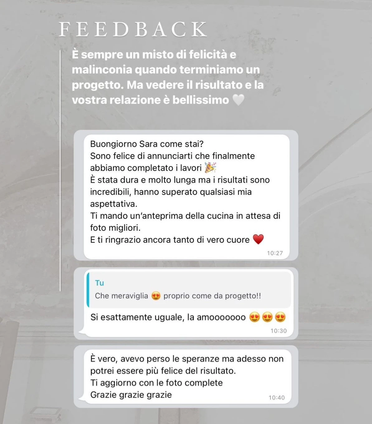 Messaggio di una cliente StudioS via Instagram.