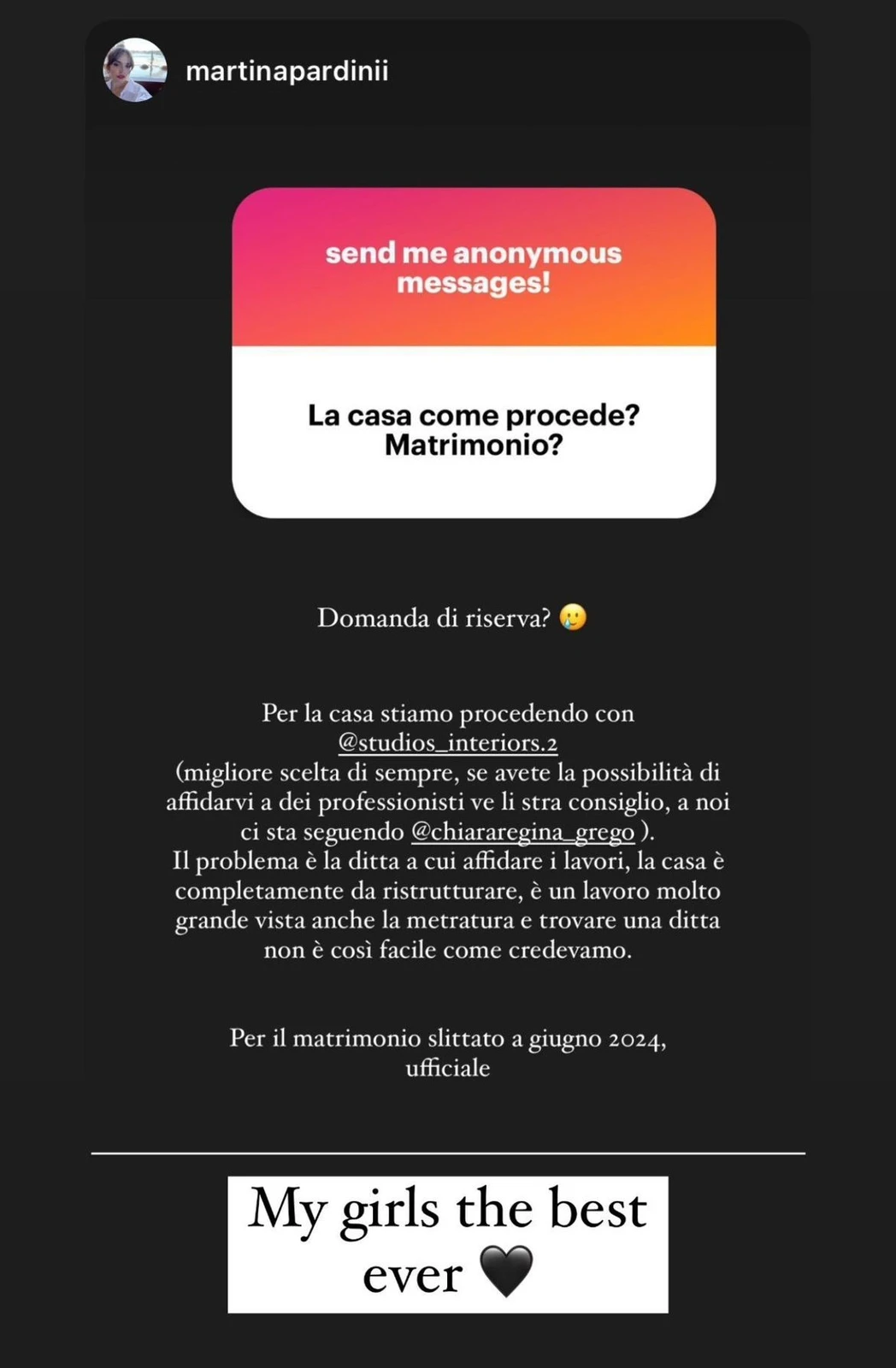 Feedback di una cliente StudioS via Instagram: Siamo felicissimi e gia alle prese con le difficilissime scelte! Comunque avete fatto un lavoro eccezionale.