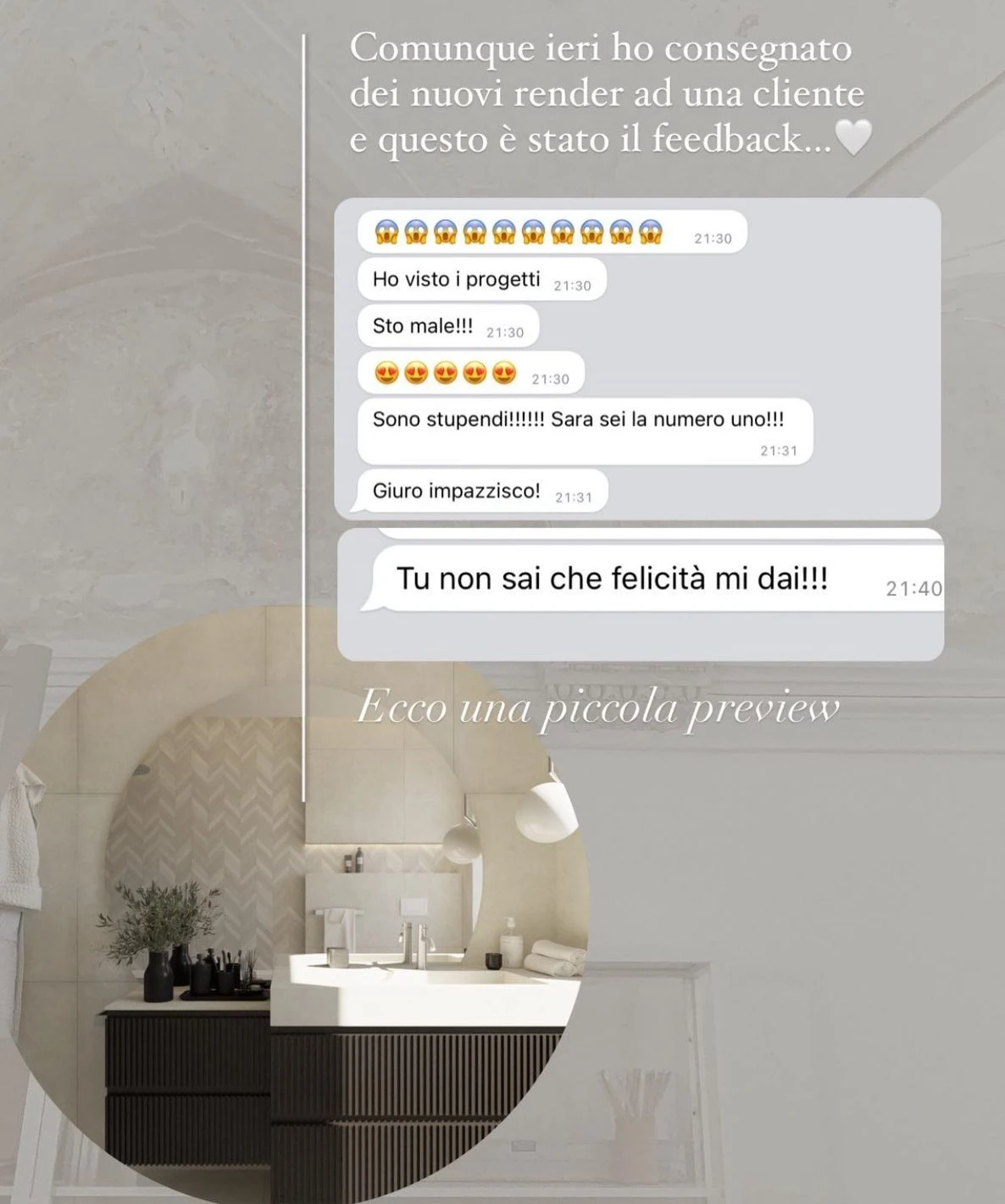 Feedback di una cliente StudioS via Instagram: Che meraviglia, proprio come da progetto! Esattamente uguale, la adoro.
