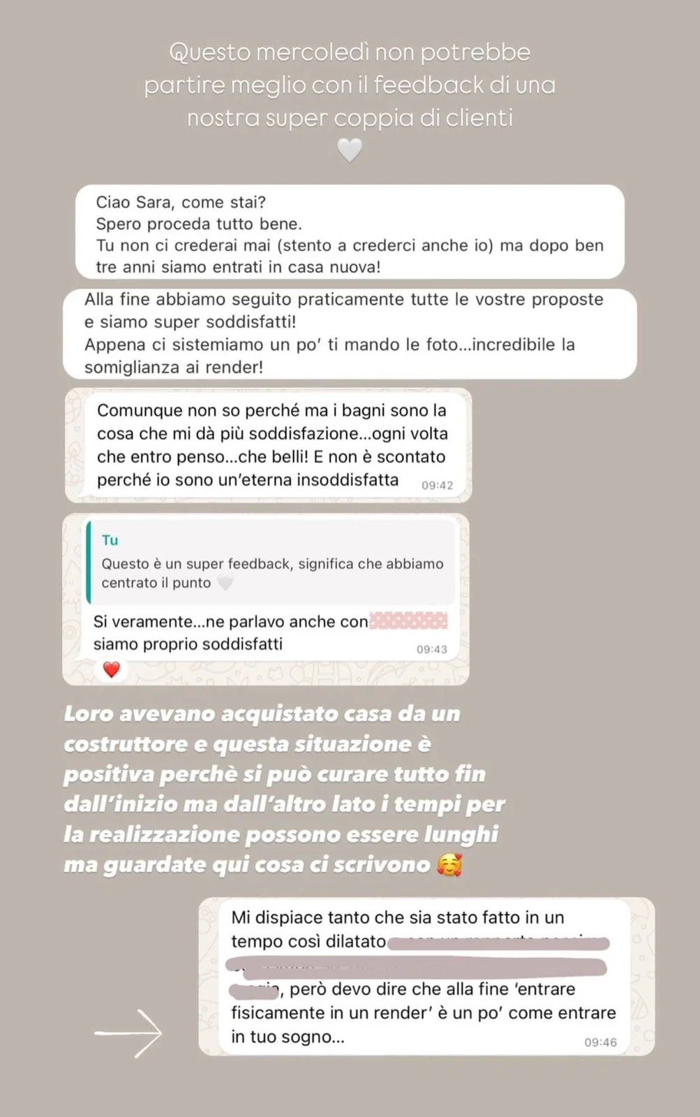 Feedback di una cliente StudioS via Instagram: Dopo ben tre anni siamo entrati in casa nuova! Alla fine abbiamo seguito praticamente tutte le vostre proposte e siamo super soddisfatti.