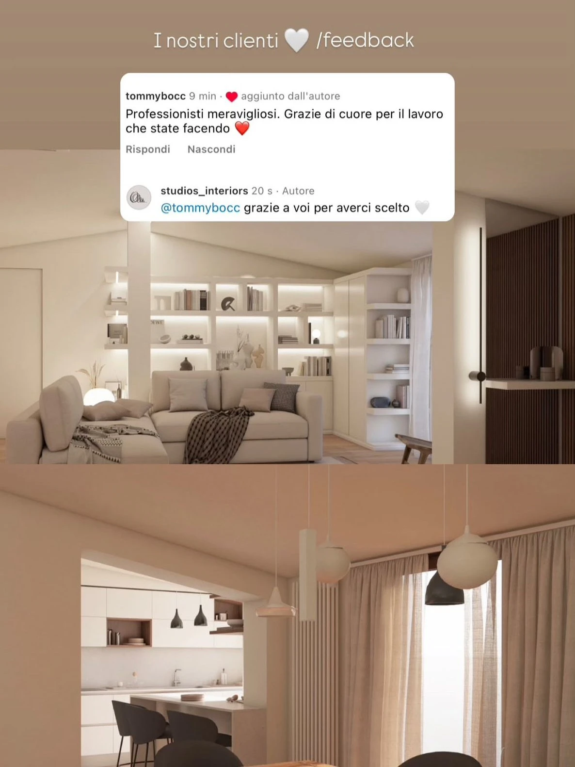 Feedback di una cliente StudioS via Instagram: Professionisti meravigliosi. Grazie di cuore per il lavoro che state facendo.